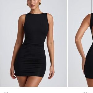 Oh Polly High-Neck Open-Back Mini Dress in Black